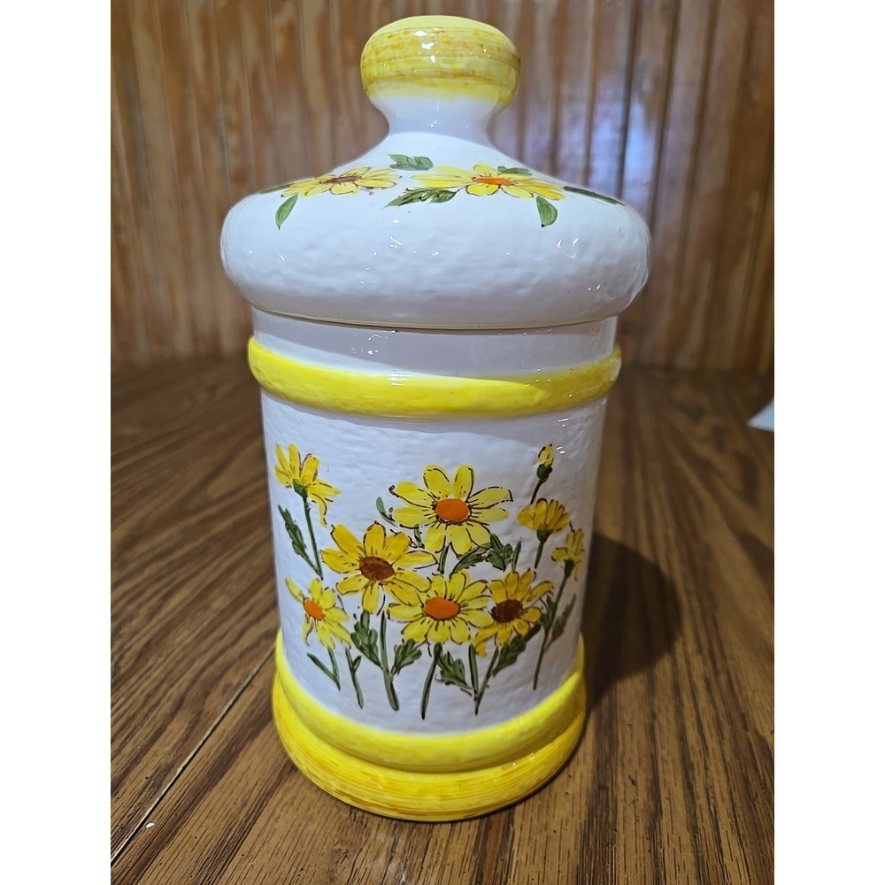 Vtg Retro 1978 Sears & Roebuck White & Sunny Yellow Daisy Large Canister Ceramic